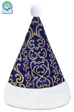 CAPPELLO BABBO NATALE VELLUTO STAMPATO BLU